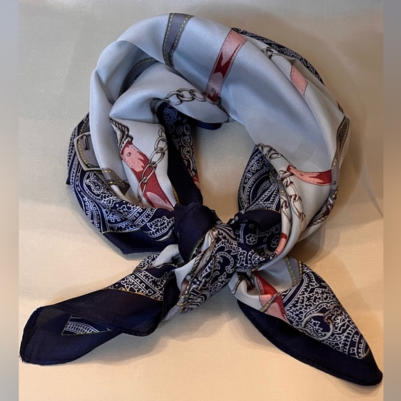New Cute Blue & Cream Satin Scarf size OS - Picture 1 of 7
